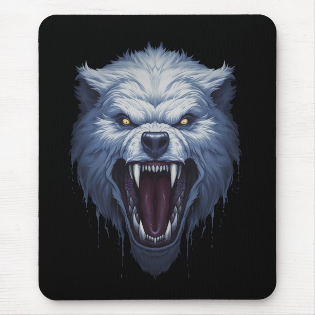 Wilder Weißer Wolfskopf Dark Fantasy Illustration Mousepad (Vorne)