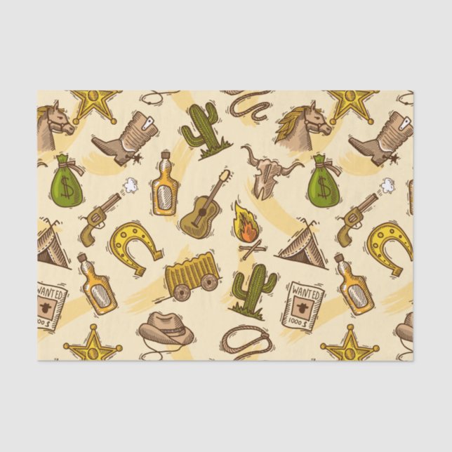 Wilder Westcowboy gefärbt mit Gitarre und Kaktus Seidenpapier (Vorderseite)