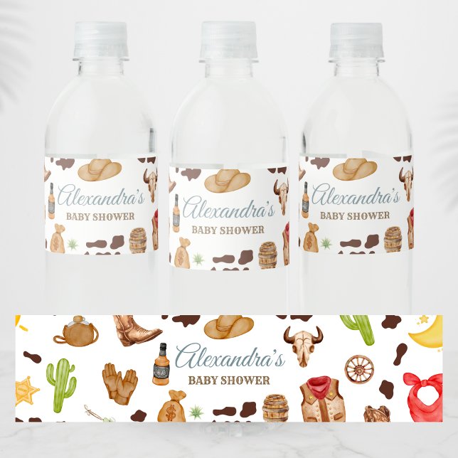 Wilder Westen Cowboy Rodeo Baby Shower Wasserflaschenetikett (Cowboy Western Rodeo Ranch Baby Shower Water Bottle Label)