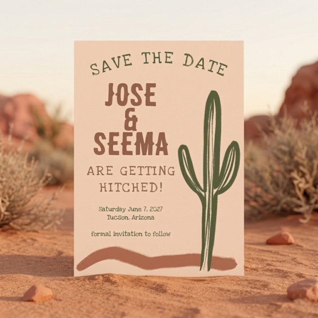 Wilder Westen Saguaro Kaktus Handgezeichnet Maßges Save The Date (Wild West Saguaro Cactus Hand Drawn Custom Save The Date Invitation Card
)