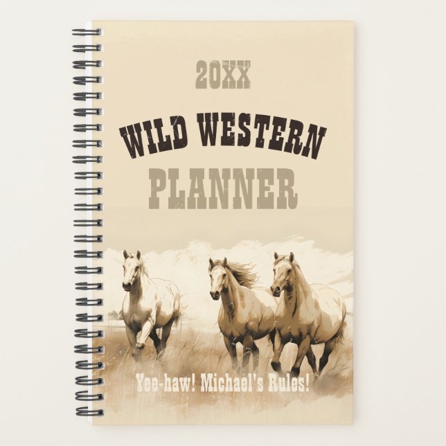 Wilder Western! Horses. Geschenk des bearbeitbaren Planer (Vorderseite)