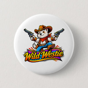 Wilder Westie-Cowboy-Hund Original-Cartoon-Kunst Button