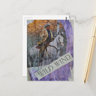 Wilder Wind Retro-Cowboy auf Lila Postkarte