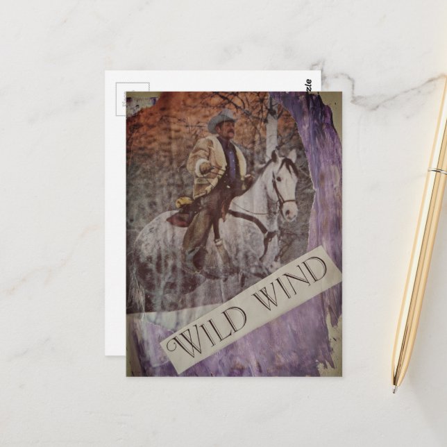 Wilder Wind Retro Cowboy und Pferd Postkarte (Vorderseite/Rückseite Beispiel)