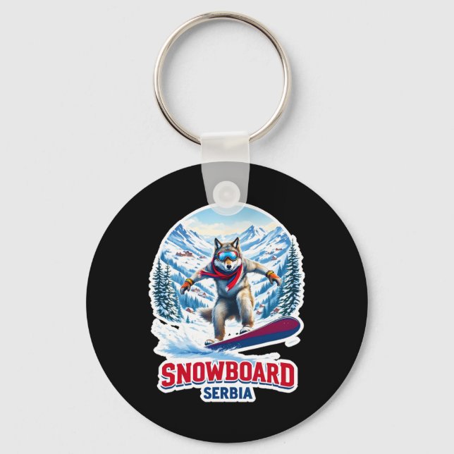 Wilder Wolf aus Serbien Snowboard Adventure Schlüsselanhänger (Vorderseite)