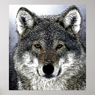 Wilder Wolf im Schneeballgedicht Poster Print
