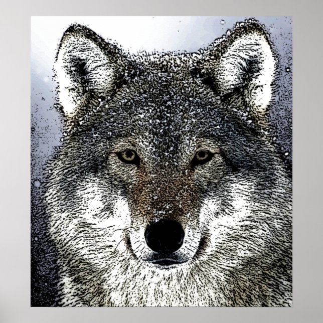 Wilder Wolf im Schneeballgedicht Poster Print (Vorne)