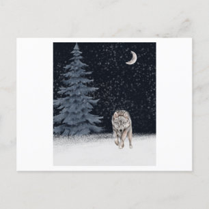 Wilder Wolf im Winter mit Aquarellen bemalt Postkarte