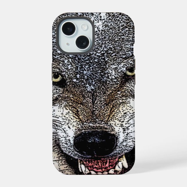 Wilder Wolf iPhone 15 Hülle (Rückseite)