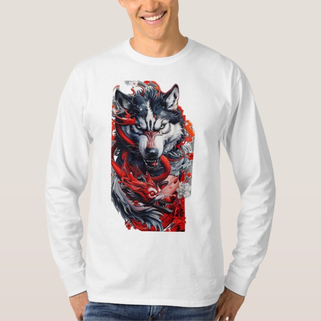Wilder Wolf & Roter Drache T-Shirt (Vorderseite)