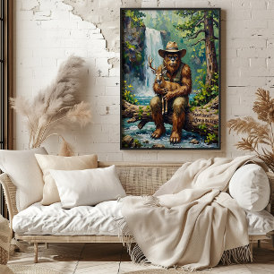 Wilderness Embrace: Sasquatch und das junge Hirsch Poster