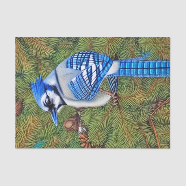Wilderness Evergreen Blue Jay Seidenpapier (Vorderseite)