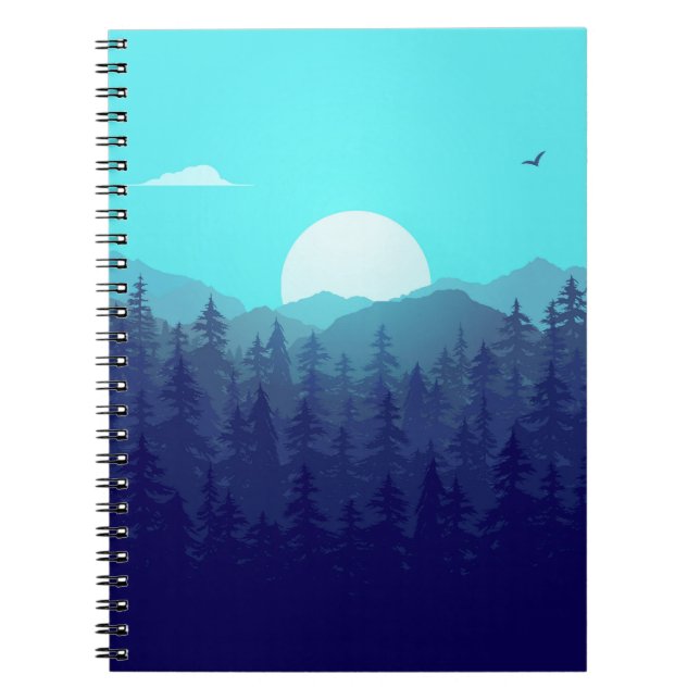 Wilderness Forest Sunrise Vintag Illustration Notizblock (Vorderseite)