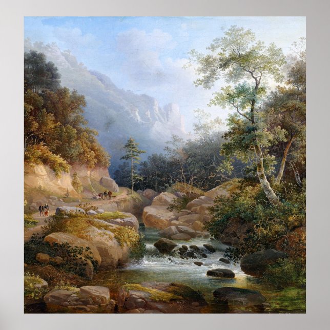 Wilderness Hikers Mountain Stream Wasserfall Poste Poster (Vorne)