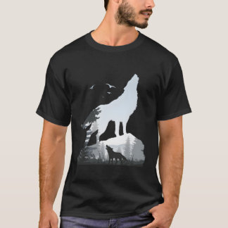 Wilderness Mountains Nature Howling Wild Animal Wo T-Shirt