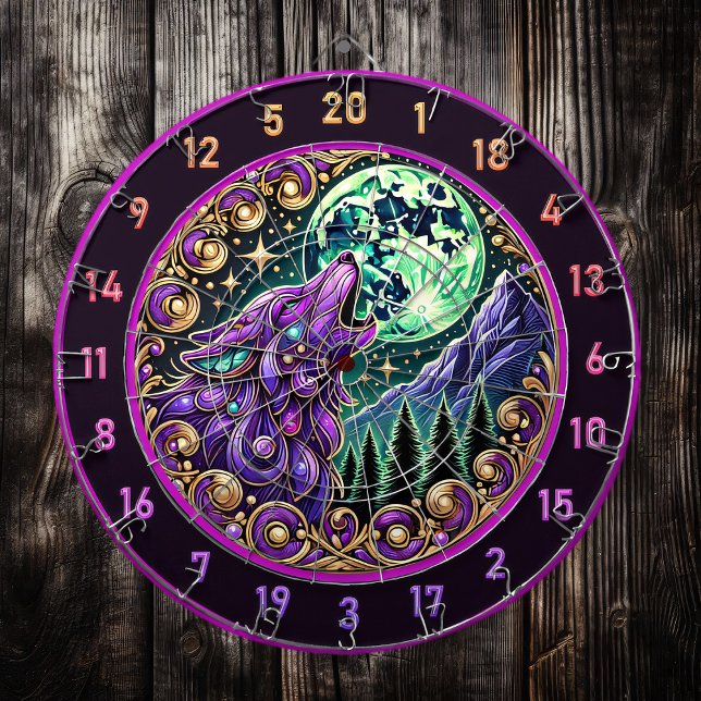 Wilderness ruft: Wolf und Goldener Mond Dartscheibe (Von Creator hochgeladen)