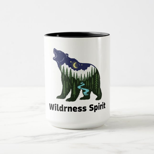 Wilderness Spirit Bär Silhouette | Rustikaler Wald Tasse (Zentrum)