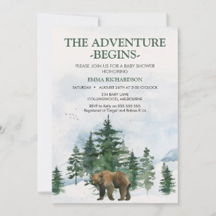 Wilderness Trees Brown Bear Baby Shower Einladung