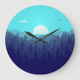 Wilderness-Wald Sonnenaufgang Vintage-Illustration Große Wanduhr
