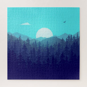 Wilderness-Wald Sonnenaufgang Vintage-Illustration Puzzle