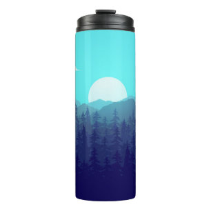 Wilderness-Wald Sonnenaufgang Vintage-Illustration Thermosbecher