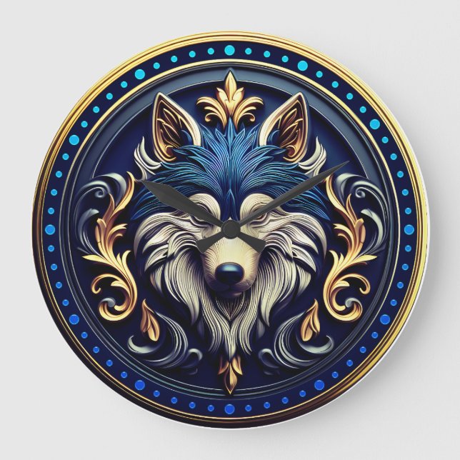 Wilderness Wolf Art mit 3D Design Große Wanduhr (Vorderseite)
