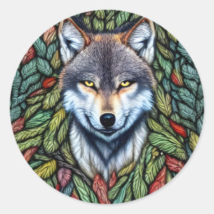 Wilderness Woodland Predator Wolf Runder Aufkleber