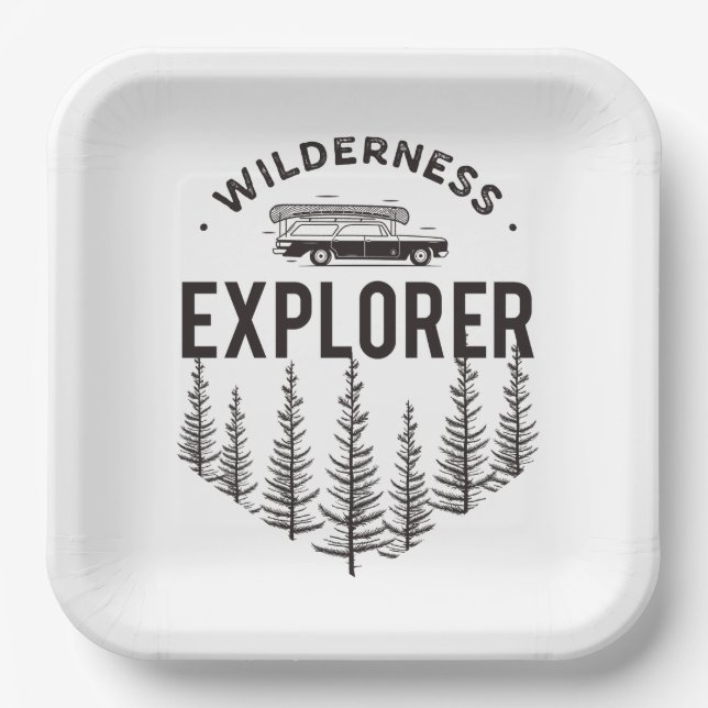 Wildernis-Explorer-Station-Wagen-Kanu-Bäume Pappteller (Vorderseite)