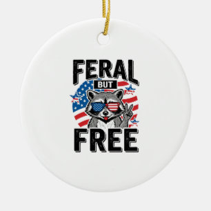 Wildes aber freies patriotisches Waschbär-Vintage- Keramik Ornament