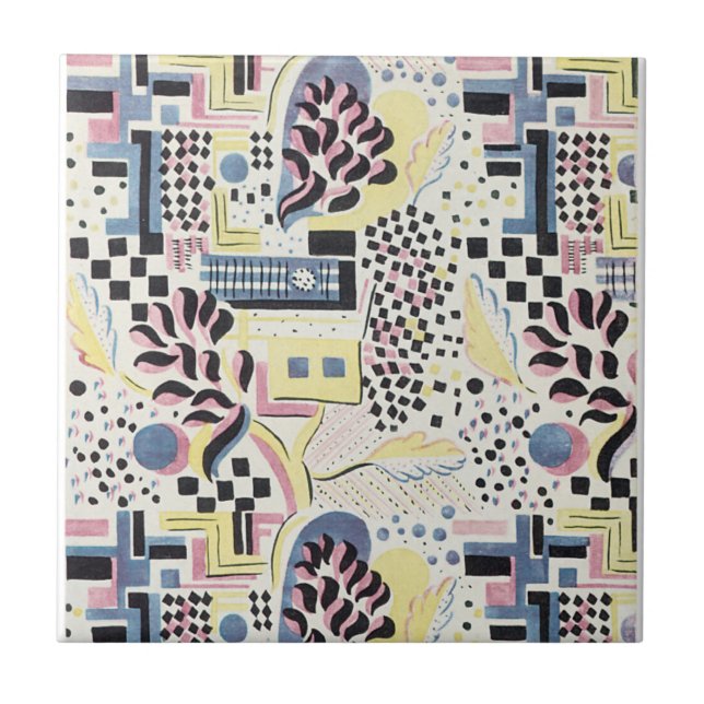 Wildes abstraktes im Rosa und im Blau Fliese (Vorderseite)