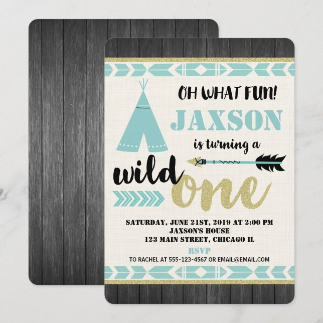 Wildes aquamarines Schwarzes der 1. ersten Einladung (Vorne/Hinten)