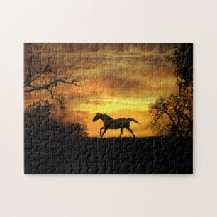Wildes Galloping Pferd im Sonnenuntergang Herausfo Puzzle