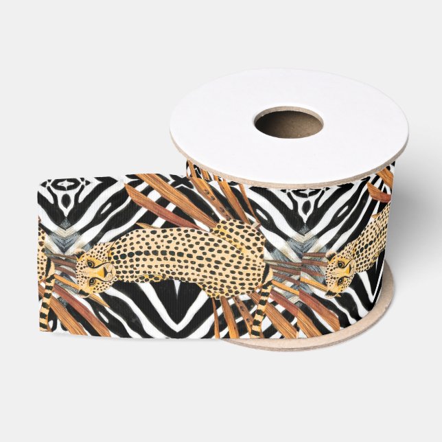 Wildes Gepäckpapier mit Gepard Ripsband (Spule)