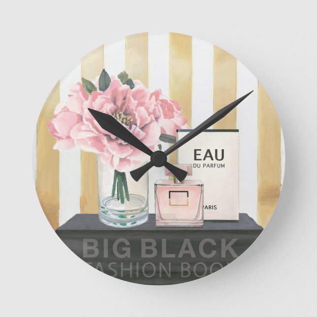 Wildes großes Mode-Buch Apples | - gestreift Runde Wanduhr (Vorderseite)