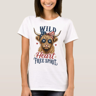 Wildes Herz Freier Geist Patriotische Highland-Kuh T-Shirt