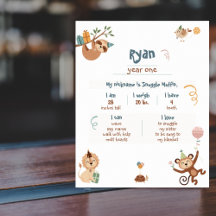 Wildes Jahr Eins Meilensteine Poster mit Zootieren