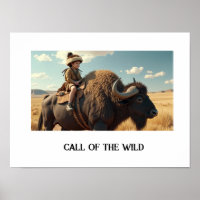 Wildes Kind, das auf dem Bison reitet