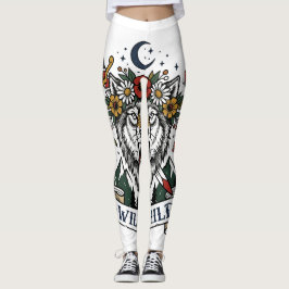 Wildes Kind Wolf Blumenkrone Dolch Tattoo Flash F Leggings
