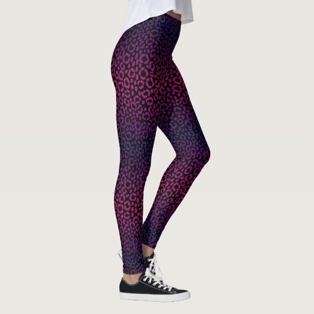 Wildes lila Leopard-Druck-Pelz-Muster Leggings (Rechts)