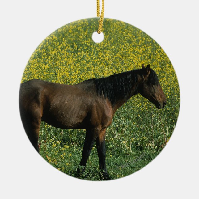 Wildes Mustang Pferd Stehend in Blume Keramikornament (Vorne)