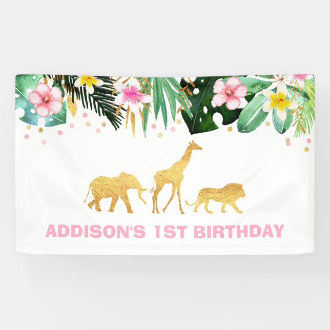 Wildes Party-Fahnen-Dschungel-Tier-Party Banner (Horizontal)
