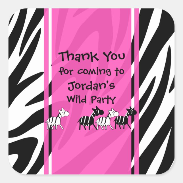 Wildes Party/Rosa Quadratischer Aufkleber (Vorderseite)