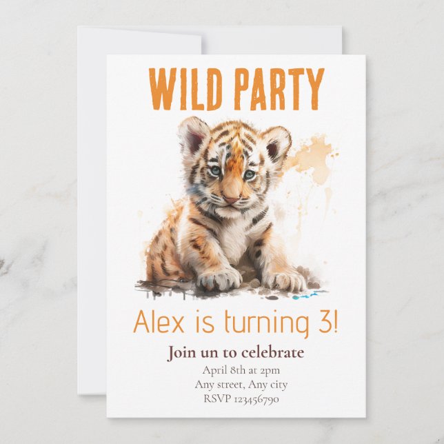 Wildes Party Tiger Kinder zum Geburtstag Einladung (Vorderseite)