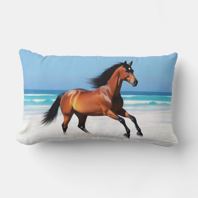 Wildes Pferd Galloping am Strand Lendenkissen (Vorderseite)