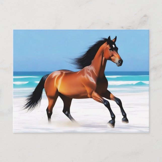 Wildes Pferd Galloping am Strand Postkarte (Vorderseite)
