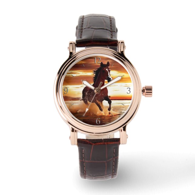 Wildes Pferd Galopp durch das Surf Frauen Armbanduhr (Vorderseite)