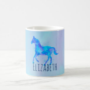Wildes Pferd in Blau und Lila Wasserfarbe Custom Tasse