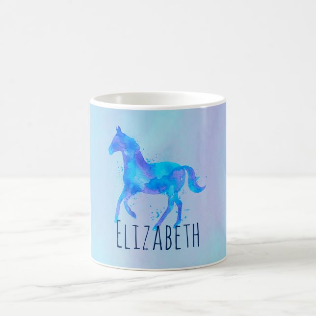 Wildes Pferd in Blau und Lila Wasserfarbe Custom Tasse (Mittel)