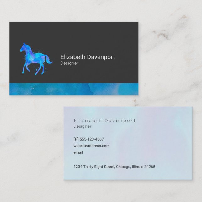 Wildes Pferd in Blau und Lila Wasserfarbe Fett Visitenkarte (Vorne/Hinten)