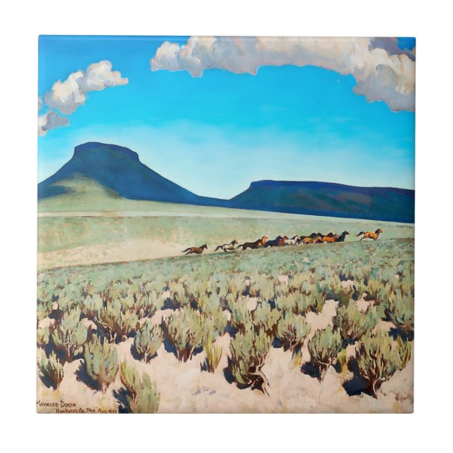"Wildes Pferd Land" von Maynard Dixon Fliese (Vorderseite)
